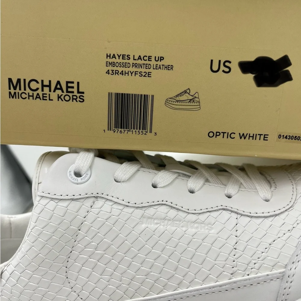 MICHAEL Kors All-White Platform Sneakers HAYES LACE UP EMBOSSED PRINTED LEATHER